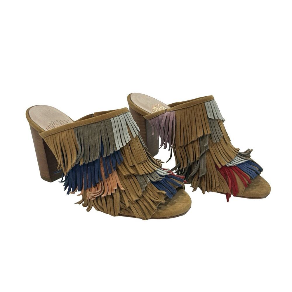 Charlotte Stone Morley Suede Fringe Mule Sandals Size 6 Multicolor Fringed Slide - Picture 2 of 7